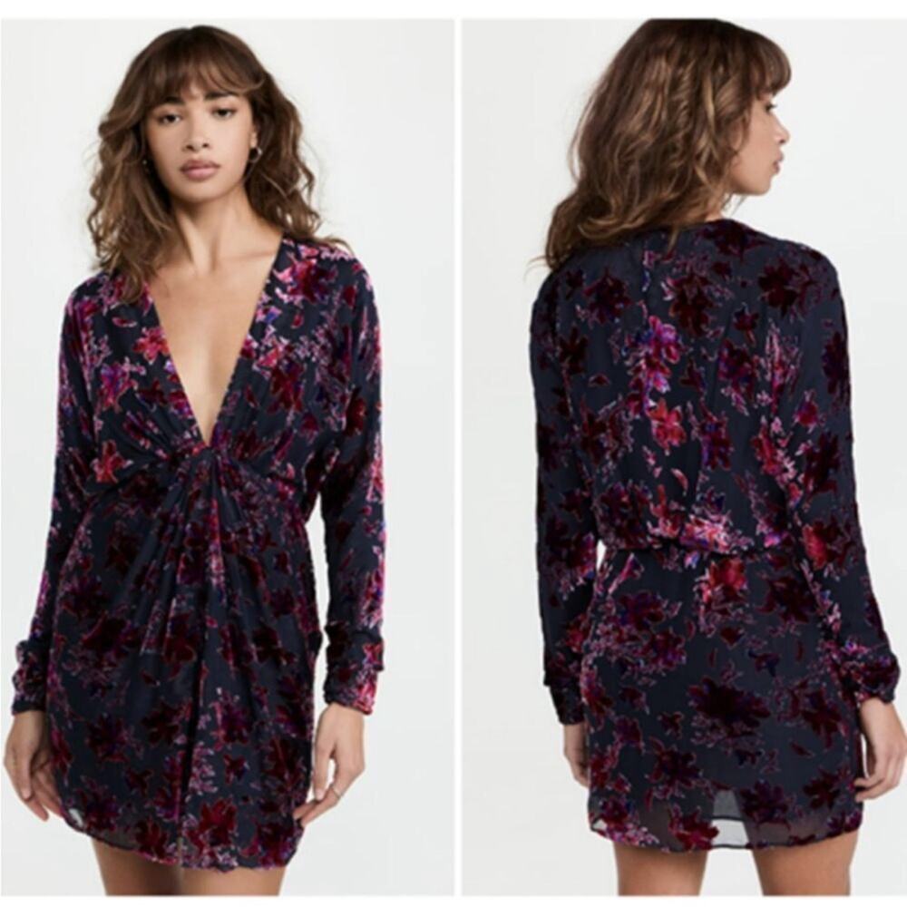 Rag & Bone Eloise blue red purple silk velvet floral sheer overlay dress size 2‎